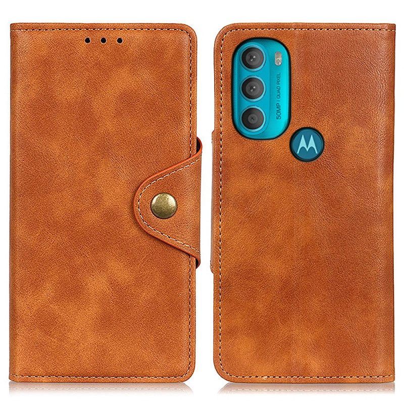 Folio-hoesje voor Moto G71 5G Vintage Kunstleer En Knop