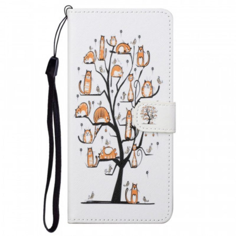 Leren Hoesje voor Moto G71 5G Met Ketting Funky Cats Met Riem