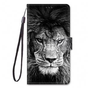 Flip Case voor Sony Xperia 5 IV Met Ketting Lanyard Leeuw