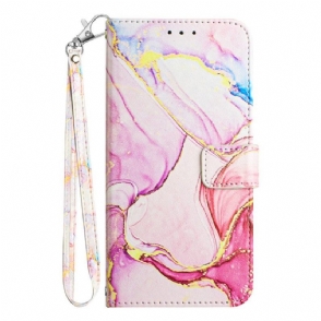 Leren Hoesje voor Sony Xperia 5 IV Marmer Met Lanyard