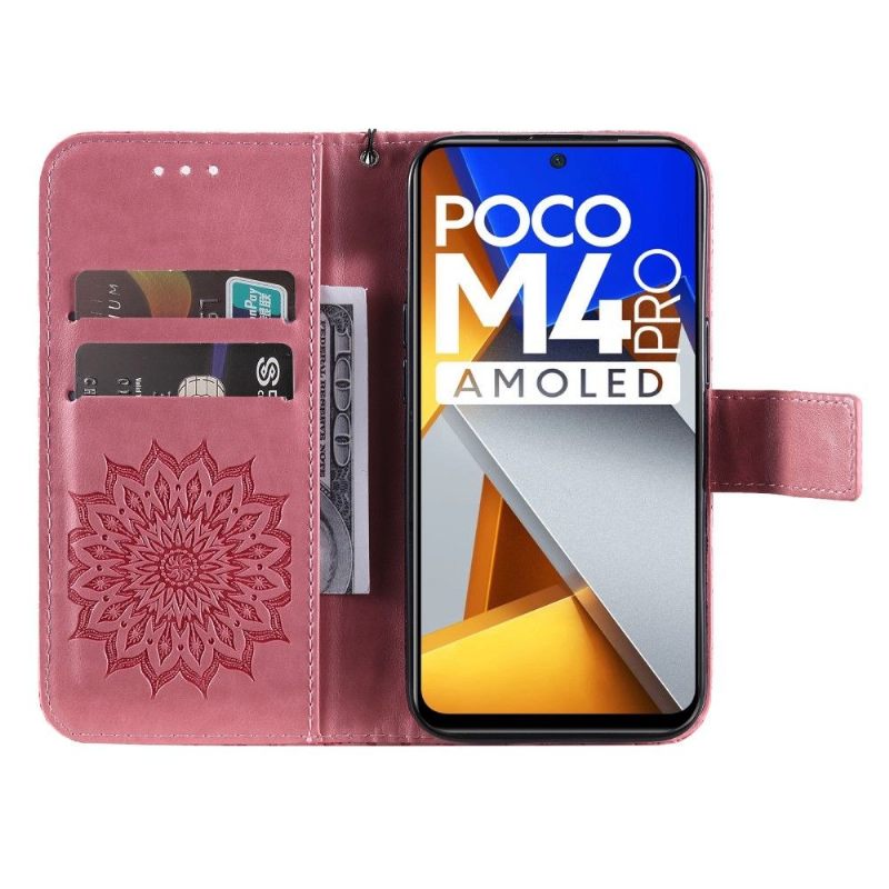 Folio-hoesje voor Poco M4 Pro 4G Met Ketting Zonnebloem