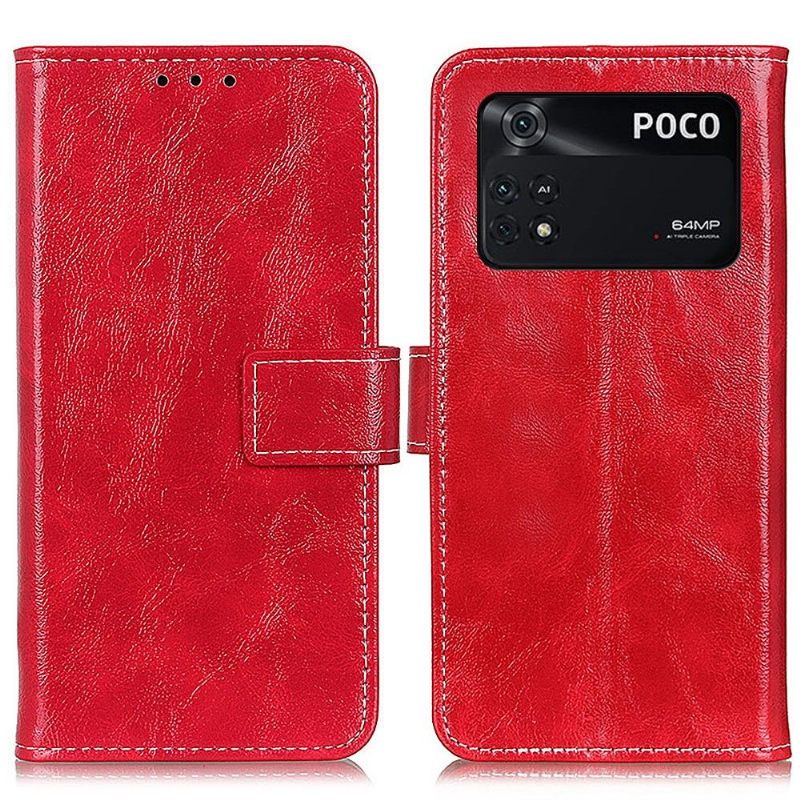 Leren Hoesje voor Poco M4 Pro 4G Bescherming Luxe Stiksels Met Leereffect