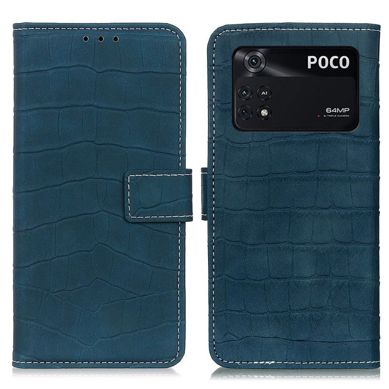 Leren Hoesje voor Poco M4 Pro 4G Bescherming Stiksels Met Krokodillenlook