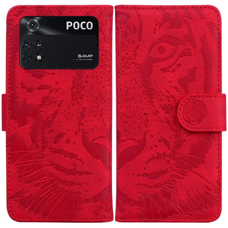 Leren Hoesje voor Poco M4 Pro 4G Bescherming Tijger Met Reliëf