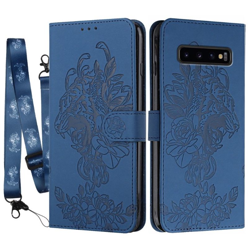 Folio-hoesje voor Samsung Galaxy S10 Plus Tijgerontwerp + Riem