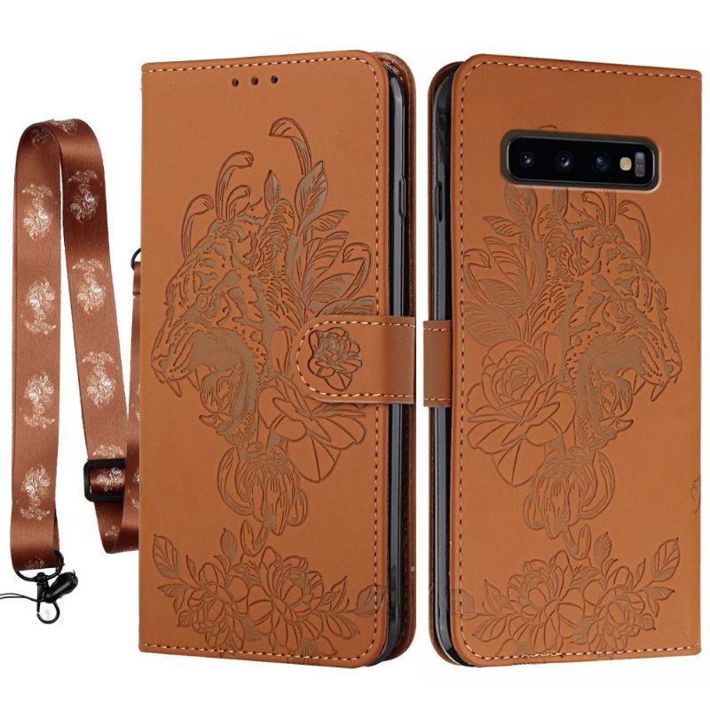 Folio-hoesje voor Samsung Galaxy S10 Plus Tijgerontwerp + Riem