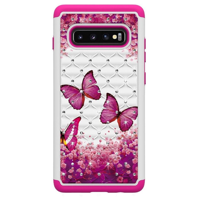 Hoesje voor Samsung Galaxy S10 Plus Anti-fall Luxe Roze Vlinders