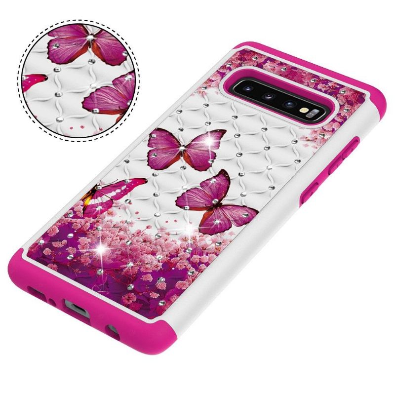 Hoesje voor Samsung Galaxy S10 Plus Anti-fall Luxe Roze Vlinders