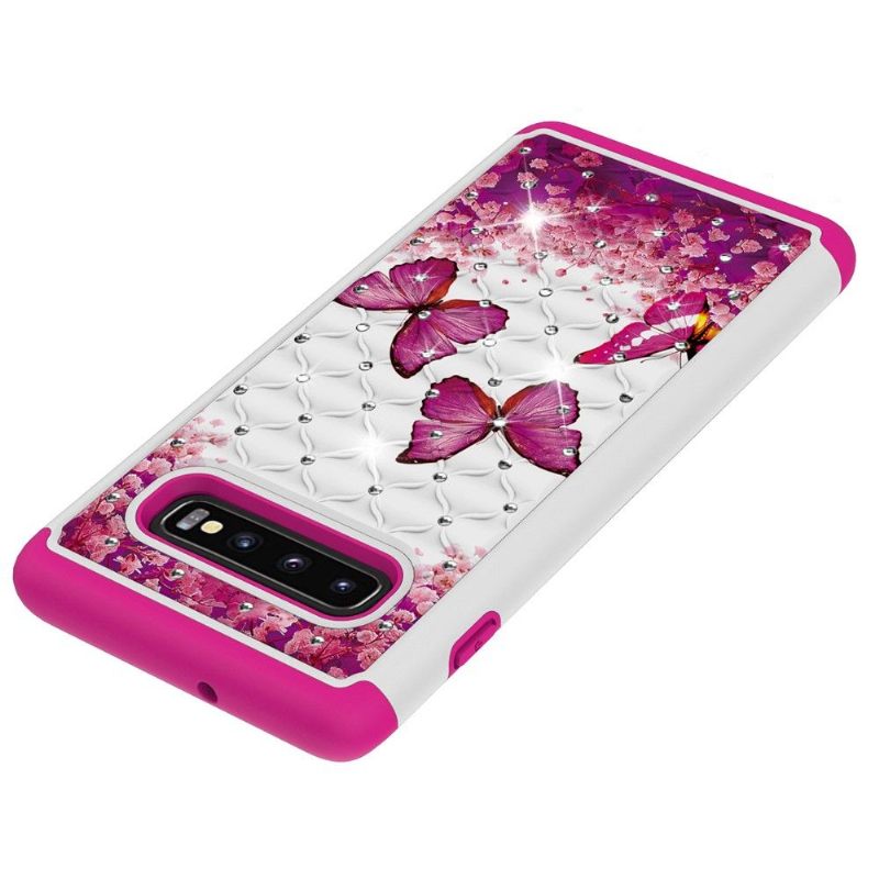 Hoesje voor Samsung Galaxy S10 Plus Anti-fall Luxe Roze Vlinders