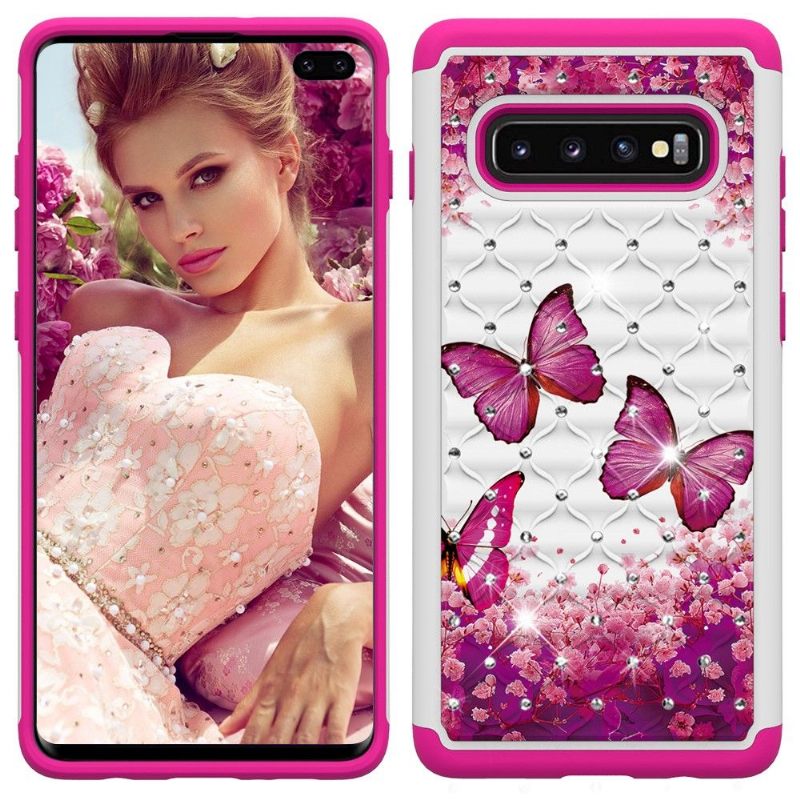 Hoesje voor Samsung Galaxy S10 Plus Anti-fall Luxe Roze Vlinders