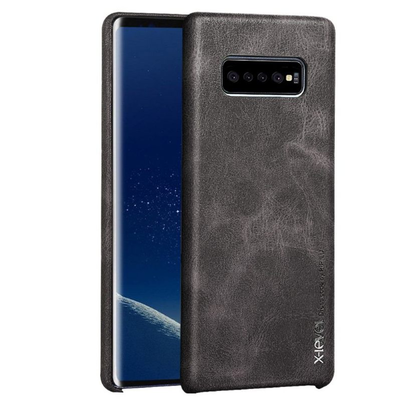 Hoesje voor Samsung Galaxy S10 Plus Vintage Serie Leder - Donkerbruin