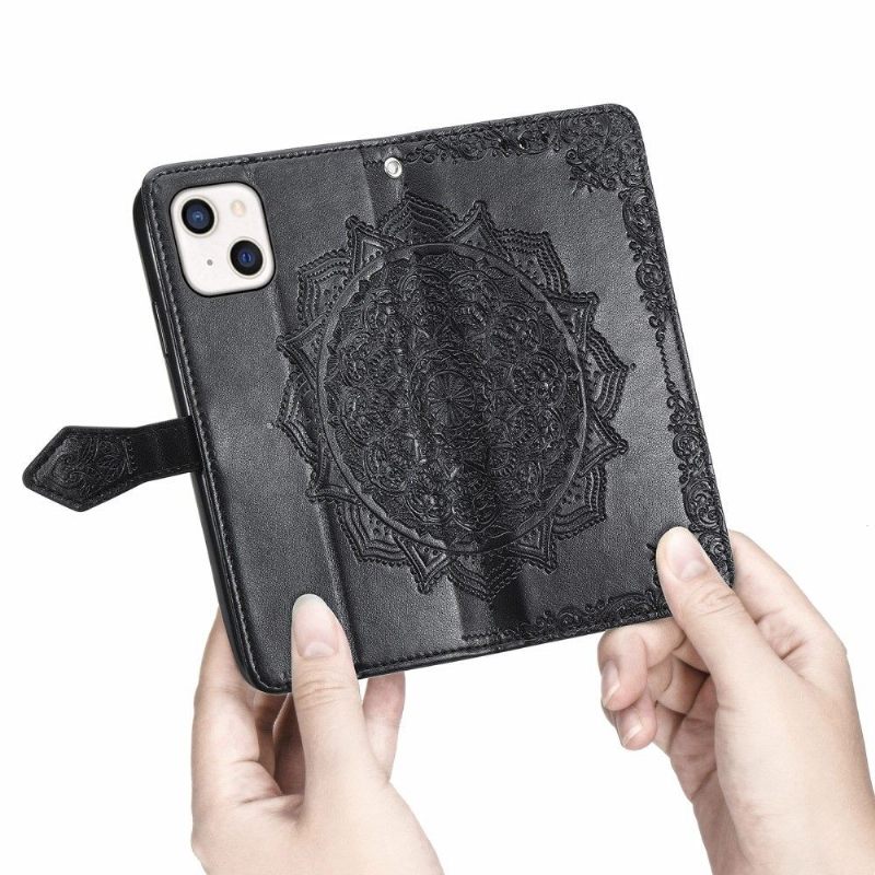 Flip Case voor iPhone 13 Mini Mandala Van Kunstleer Met Reliëf