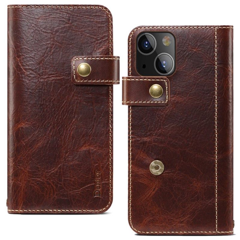 Folio-hoesje voor iPhone 13 Mini Vintage Leren Stiksels