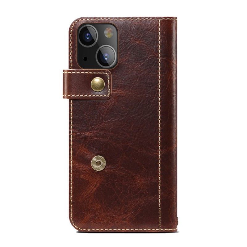 Folio-hoesje voor iPhone 13 Mini Vintage Leren Stiksels