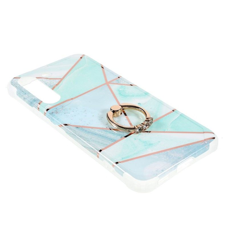 Hoesje voor Samsung Galaxy S22 5G Geometrisch Marmer Met Ring