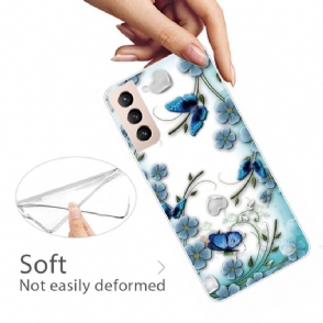 Telefoonhoesje voor Samsung Galaxy S22 5G Blauwe Vlinders En Bloemen