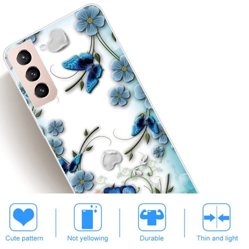 Telefoonhoesje voor Samsung Galaxy S22 5G Blauwe Vlinders En Bloemen