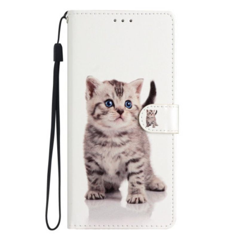 Folio-hoesje voor Oppo Reno 8 Lite Met Ketting Bandjes Katje