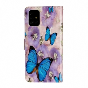 Folio-hoesje voor Samsung Galaxy A71 Blauwe Vlinders En Bloemen