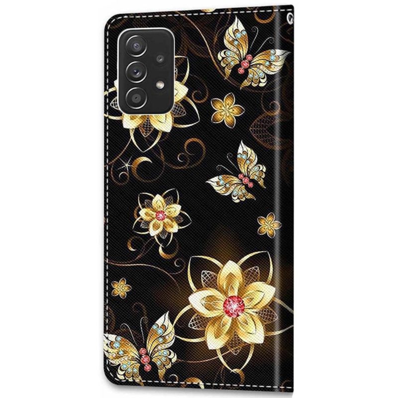 Folio-hoesje voor Samsung Galaxy A53 5G Vlinders En Gouden Bloemen