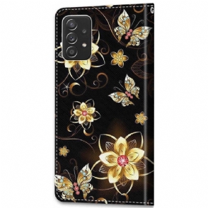 Folio-hoesje voor Samsung Galaxy A53 5G Vlinders En Gouden Bloemen