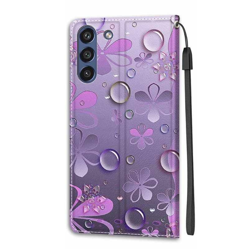 Folio-hoesje voor Samsung Galaxy S21 FE Anti-fall Violette Bloemen Illustratie