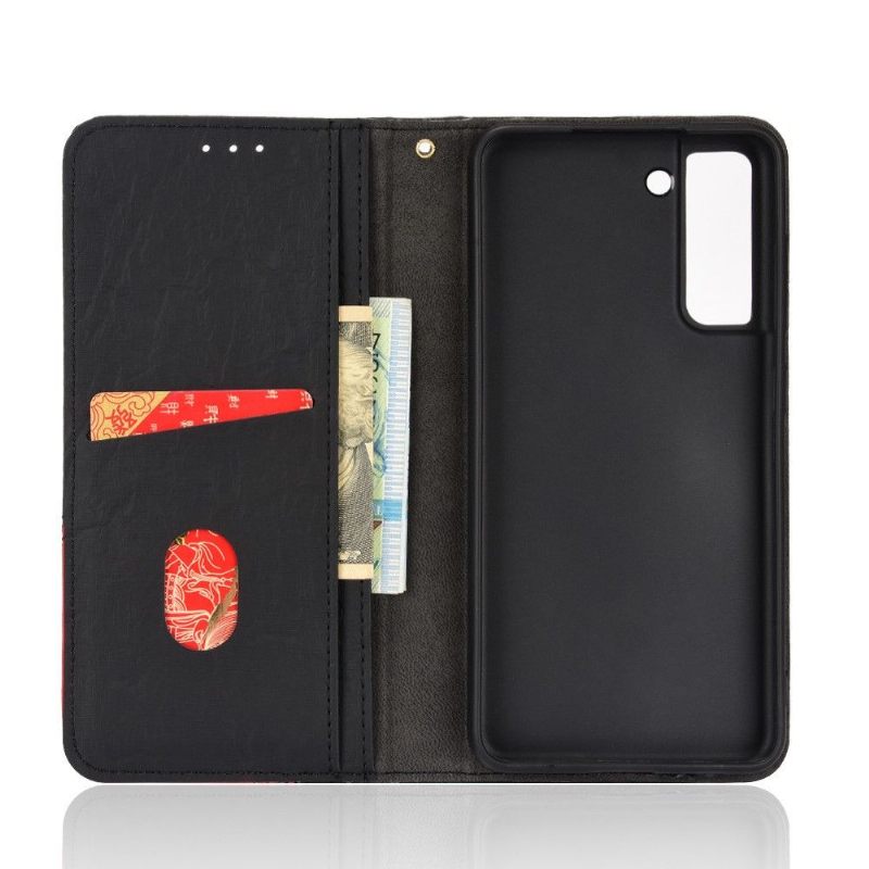 Leren Hoesje voor Samsung Galaxy S21 FE Folio-hoesje Retro Kunstleer