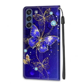 Leren Hoesje voor Samsung Galaxy S21 FE Paarse Vlinder