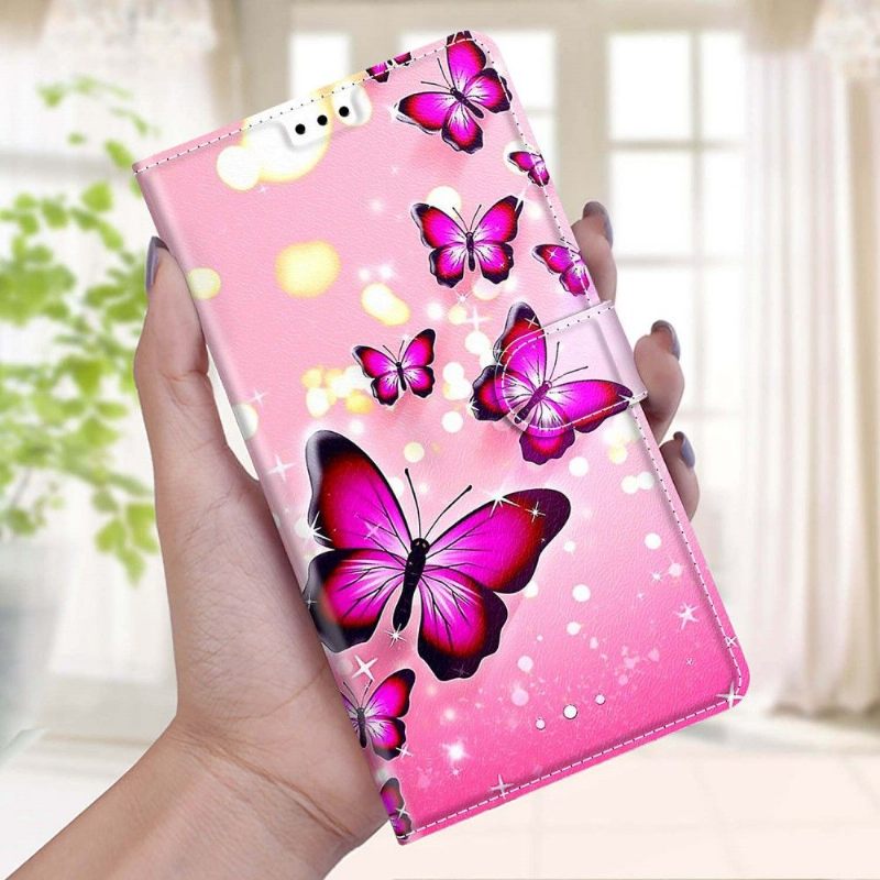 Leren Hoesje voor Samsung Galaxy S21 FE Roze Vlinders