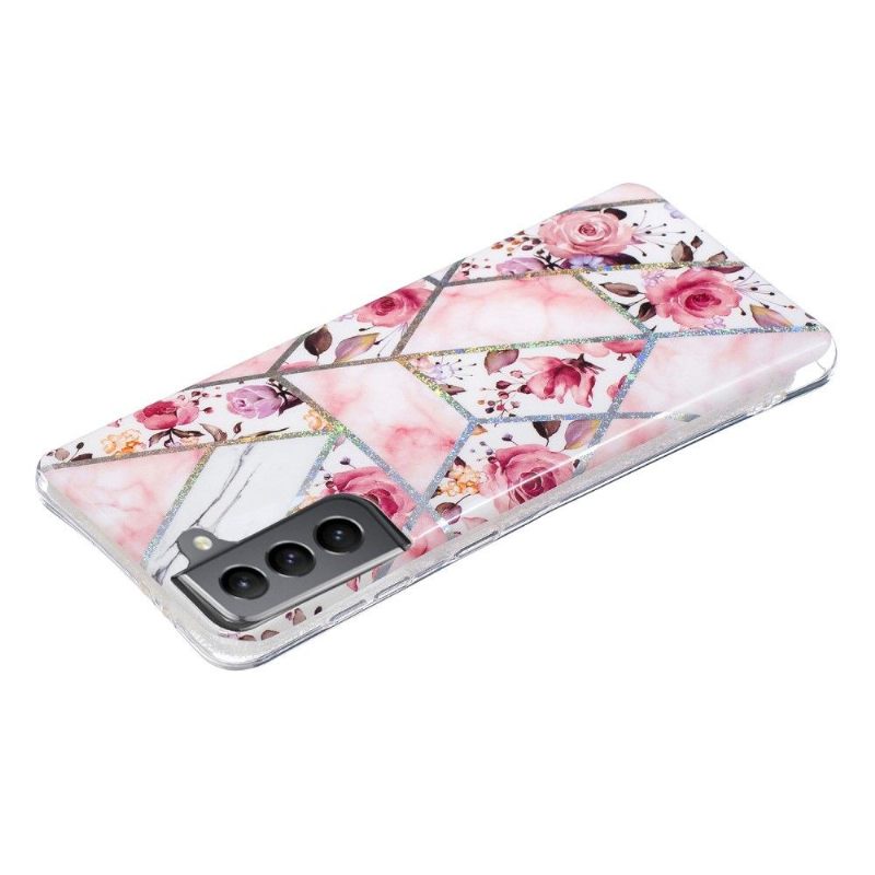 Telefoonhoesje voor Samsung Galaxy S21 FE Siliconenmarmer En Bloemen