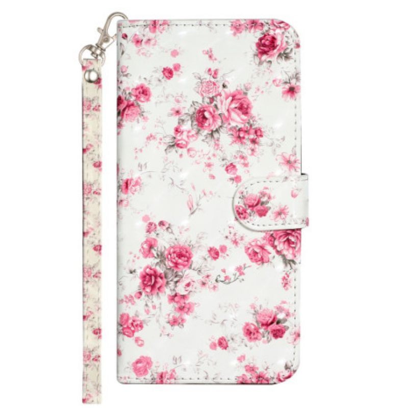 Folio-hoesje voor iPhone 15 Pro Max Met Ketting 3d Bloemen Met Bandje