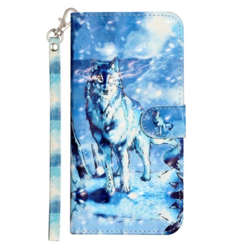 Folio-hoesje voor iPhone 15 Pro Max Met Ketting 3d Wolf Met Riem