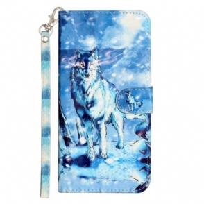 Folio-hoesje voor iPhone 15 Pro Max Met Ketting 3d Wolf Met Riem