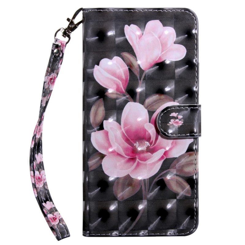 Folio-hoesje voor iPhone 15 Pro Max Met Ketting Band Bloemen