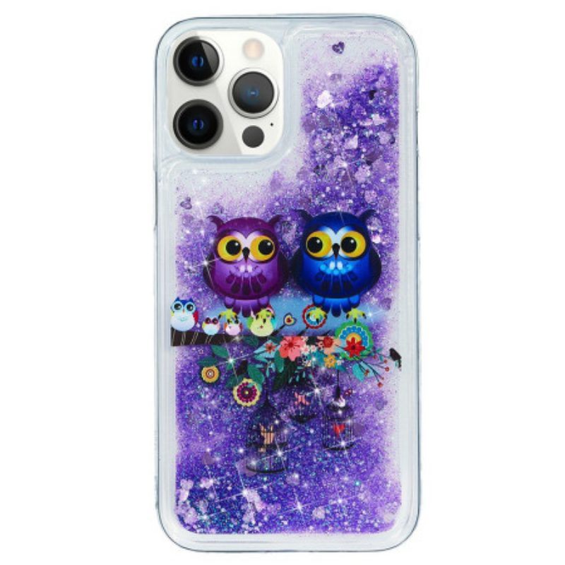 Telefoonhoesje voor iPhone 15 Pro Max Glitterpaar Uilen