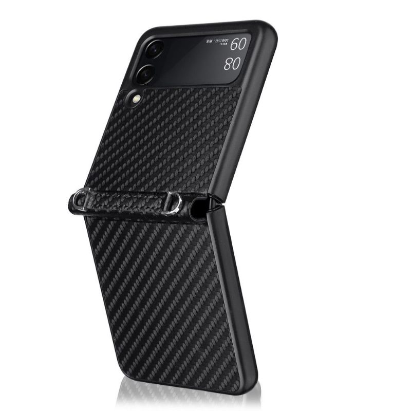 Hoesje voor Samsung Galaxy Z Flip 3 5G Met Ketting Koolstofvezeltextuur