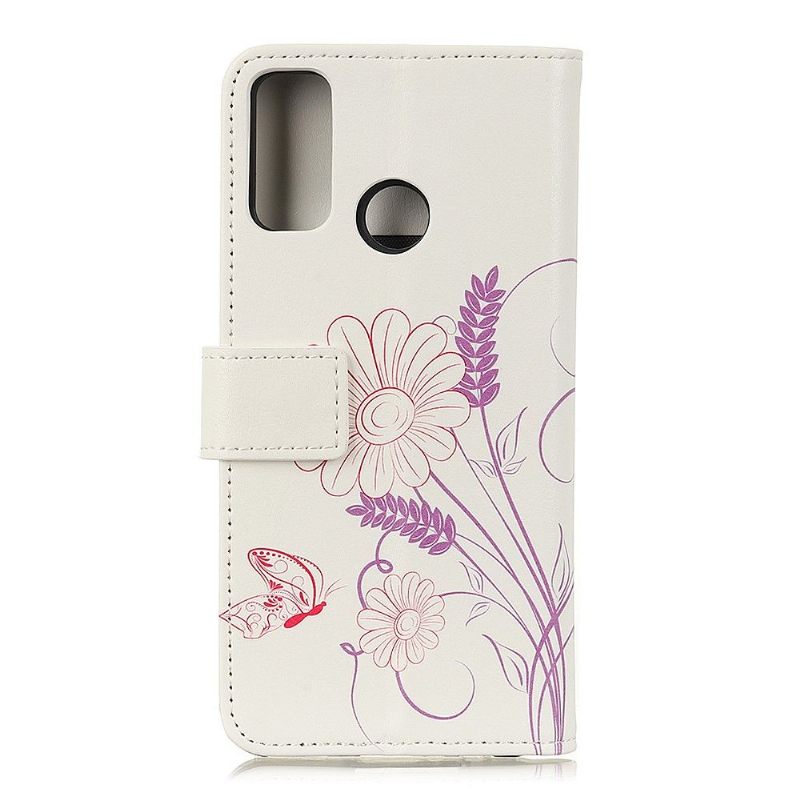 Leren Hoesje voor Honor 9X Lite Bloemen En Vlinder Illustratie