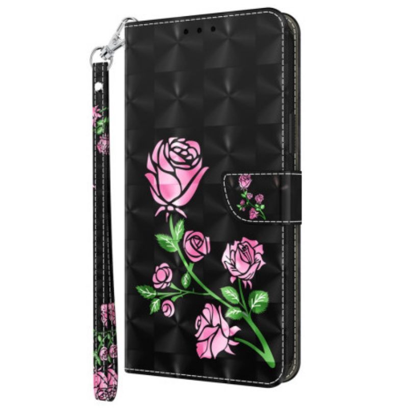 Flip Case voor Samsung Galaxy S23 5G Met Ketting Strappy Grafische Roos