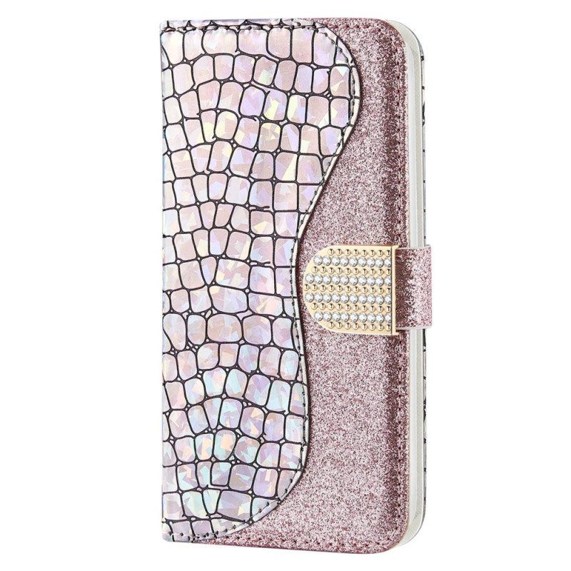 Folio-hoesje voor Samsung Galaxy S23 5G Krokodil Diamanten