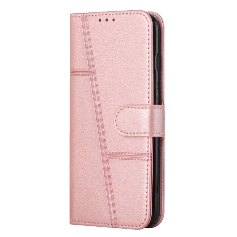 Folio-hoesje voor Samsung Galaxy S23 5G Met Ketting Strappy Geometrische Lederen Stijl