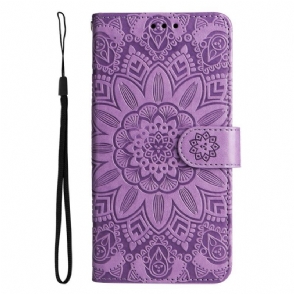 Leren Hoesje voor Samsung Galaxy S23 5G Mandala Zon Met Lanyard