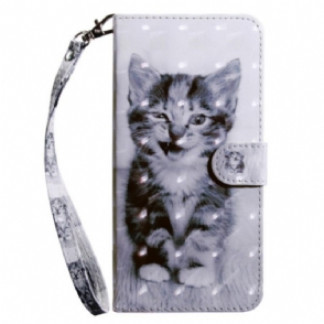 Leren Hoesje voor Samsung Galaxy S23 5G Met Ketting Grijze Kitten Met Riem