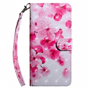 Leren Hoesje voor Samsung Galaxy S23 5G Met Ketting Strakke Bloemen