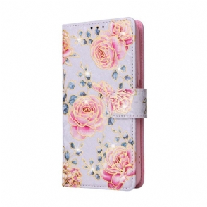 Leren Hoesje voor Samsung Galaxy S23 5G Rfid-bloemen Met Sleutelkoord