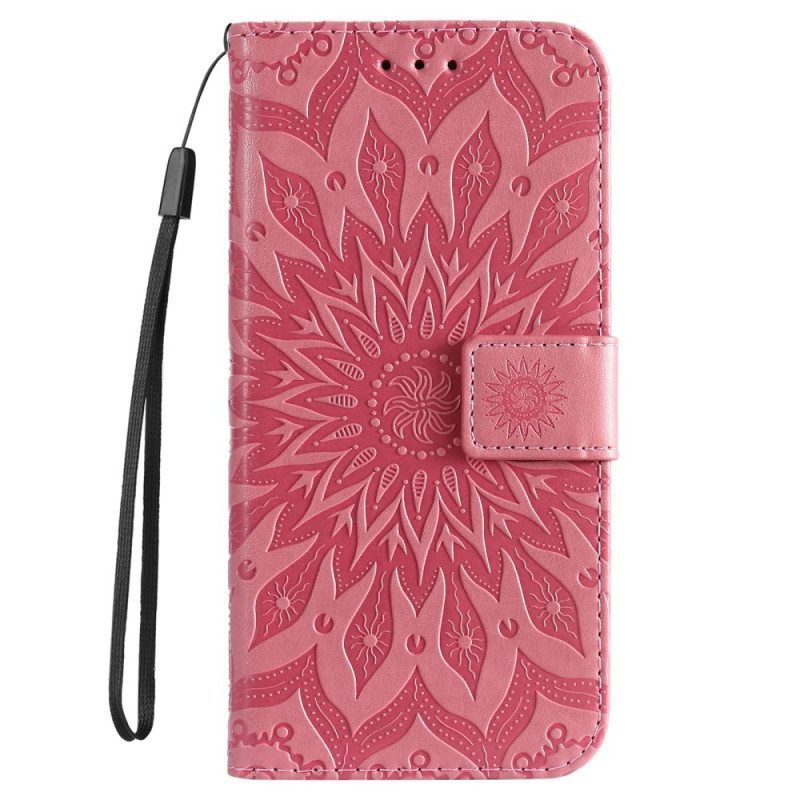 Folio-hoesje voor Samsung Galaxy S23 Ultra 5G Mandala Zon Met Lanyard