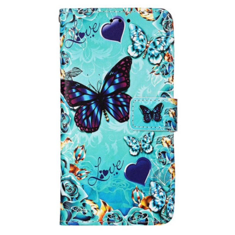 Folio-hoesje voor Samsung Galaxy S23 Ultra 5G Met Ketting String Vlinders