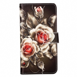 Leren Hoesje voor Samsung Galaxy S23 Ultra 5G Gouden Rozen