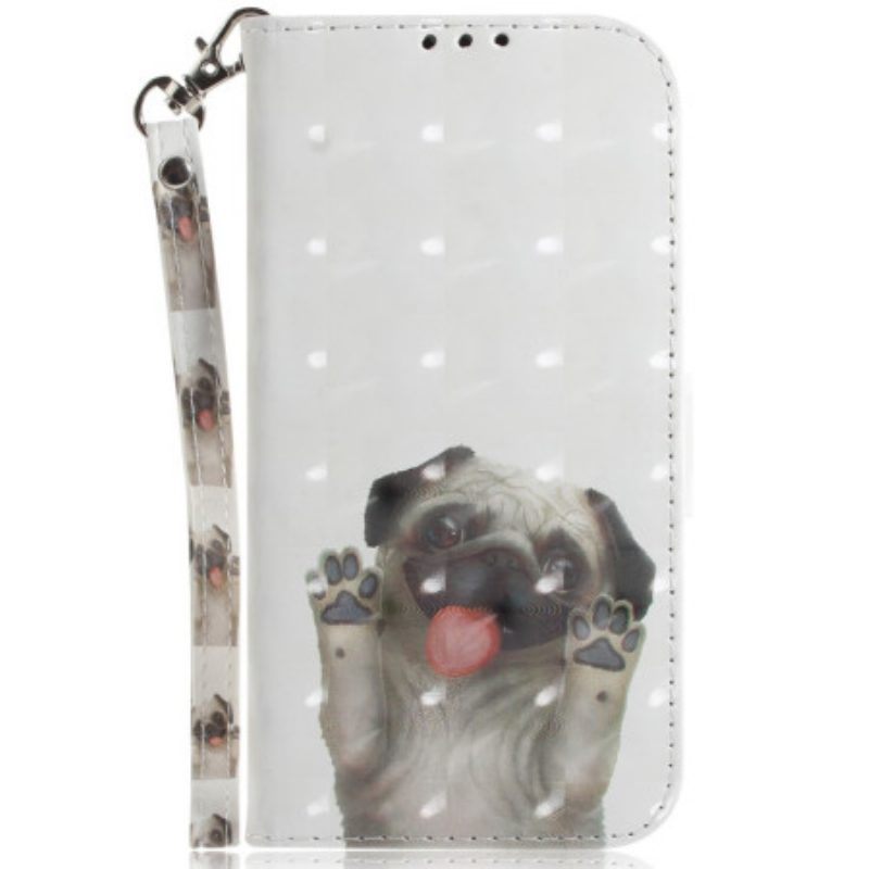 Leren Hoesje voor Samsung Galaxy S23 Ultra 5G Met Ketting String Mopshond