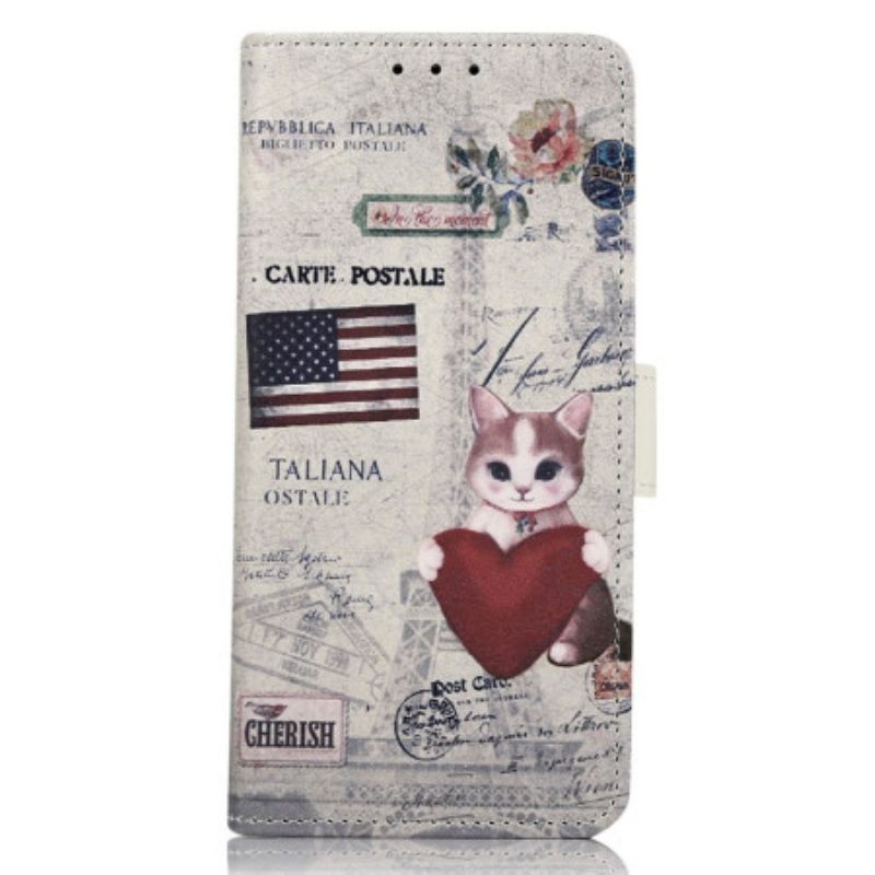 Folio-hoesje voor iPhone 14 Pro Max Reiziger Kat