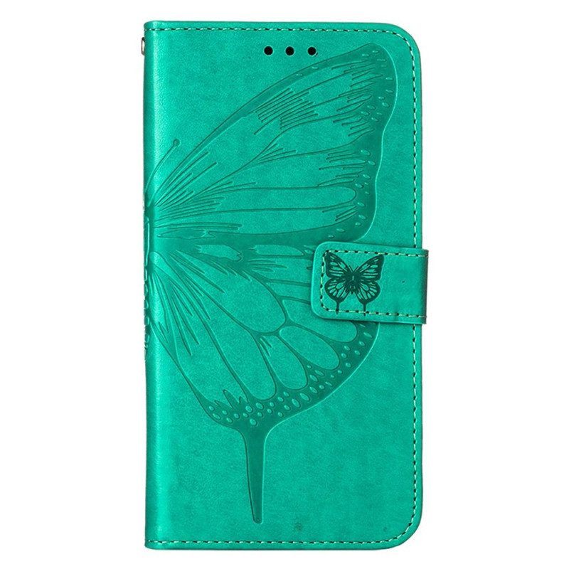 Leren Hoesje voor iPhone 14 Pro Max Met Ketting Barokke Strappy Vlinder